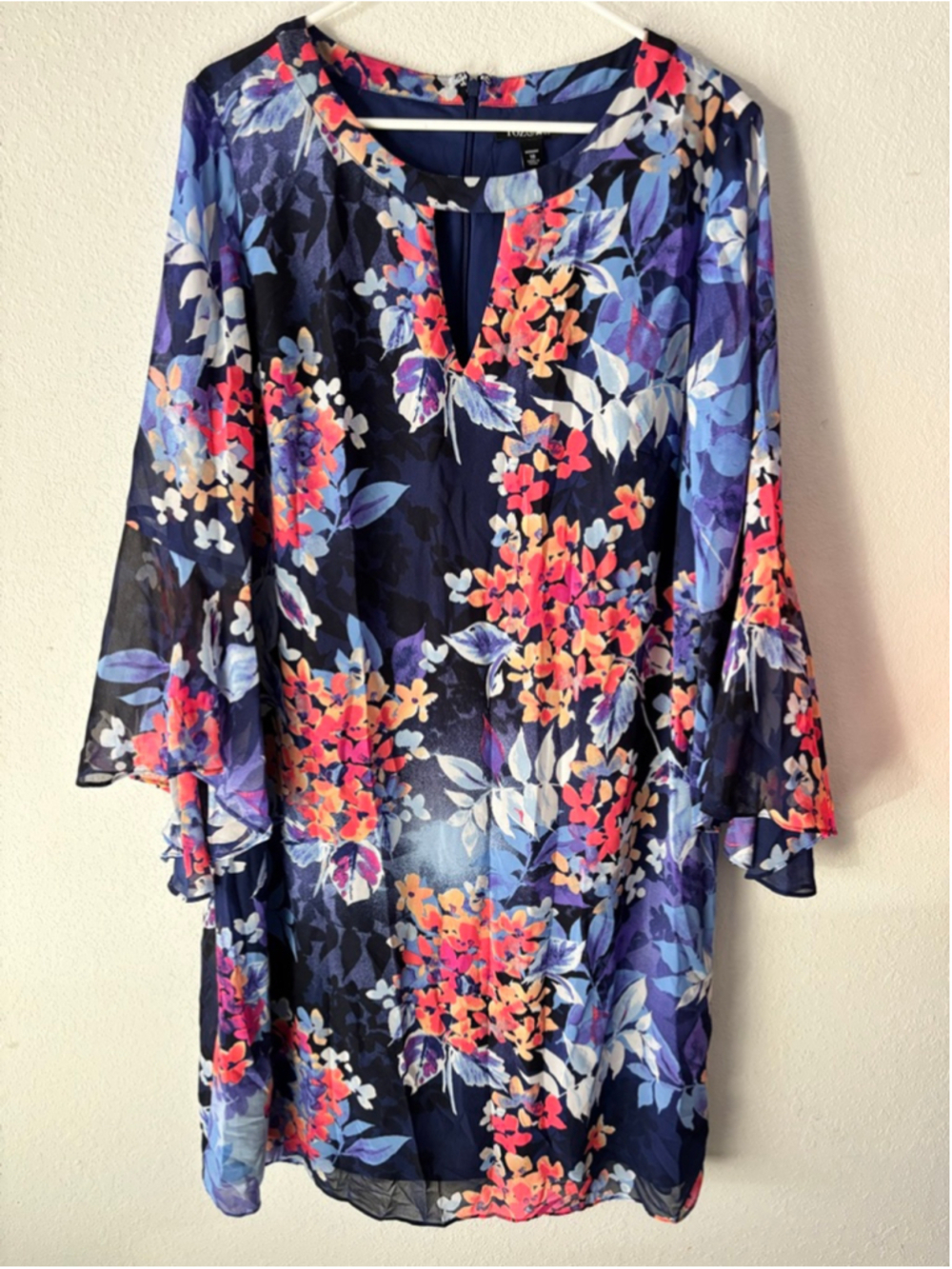 ROZ & ALI Navy Floral Long Sleeve Dress Plus Size 18